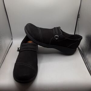 Clarks Carleigh Pearl Loafers Women's 11M Black Nubuck Slip-on